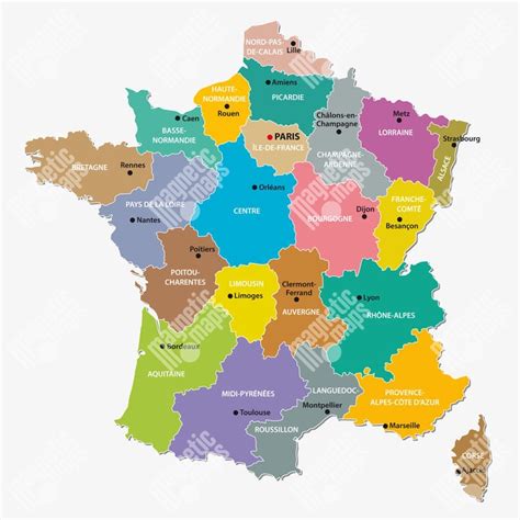 Mapa Francúzska s vyznačením regiónov