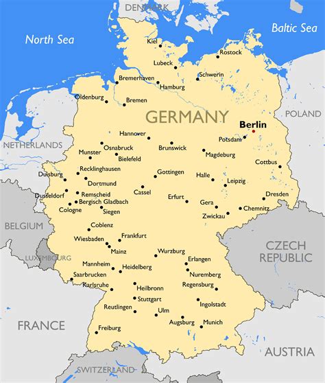Mapa Nemecka s vyznačenými hlavnými mestami a turistickými atrakciami