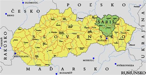 Mapa regiónu Šariš