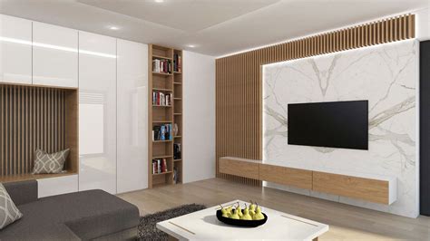 Detail interiéru s dreveným obložením a decentným osvetlením