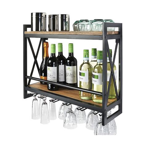 moderný stojan na víno z kovu a dreva