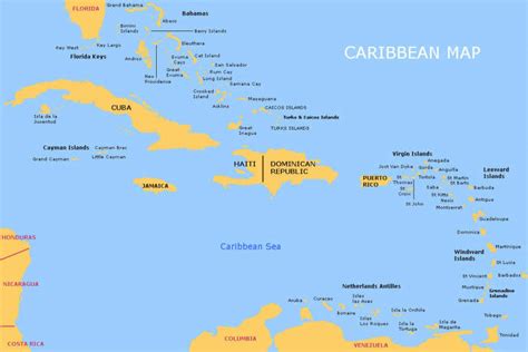 Mapa karibských ostrovov s vyznačenými rumovými destilériami