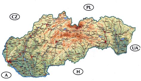 Mapa Slovenska s vyznačenými mestami