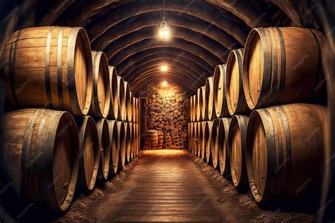 Oak barrels in a cellar