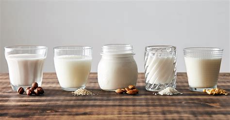 Ilustrácia rôznych druhov rastlinného mlieka a pudingového prášku