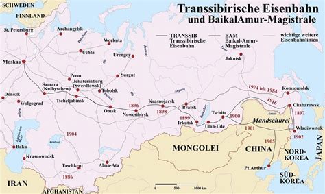 Mapa Transsibírskej a Transmongolskej magistrály